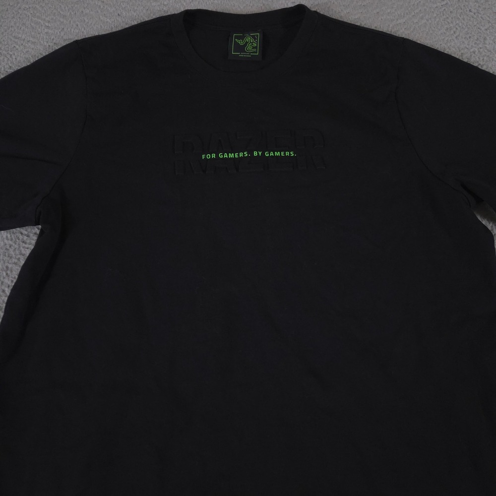 Razer Shirt Mens XXL Black For Gamers By Gamers Embossed Logo Cotton Tee